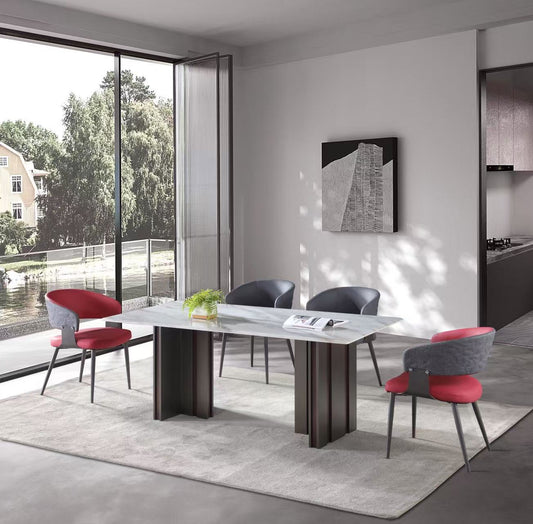 Real White Marble Dining Table w/ Sliver&Brown Stainless Leg