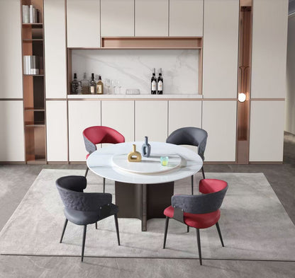 White Marble Round Dining Table w/ Sliver Stainless Leg