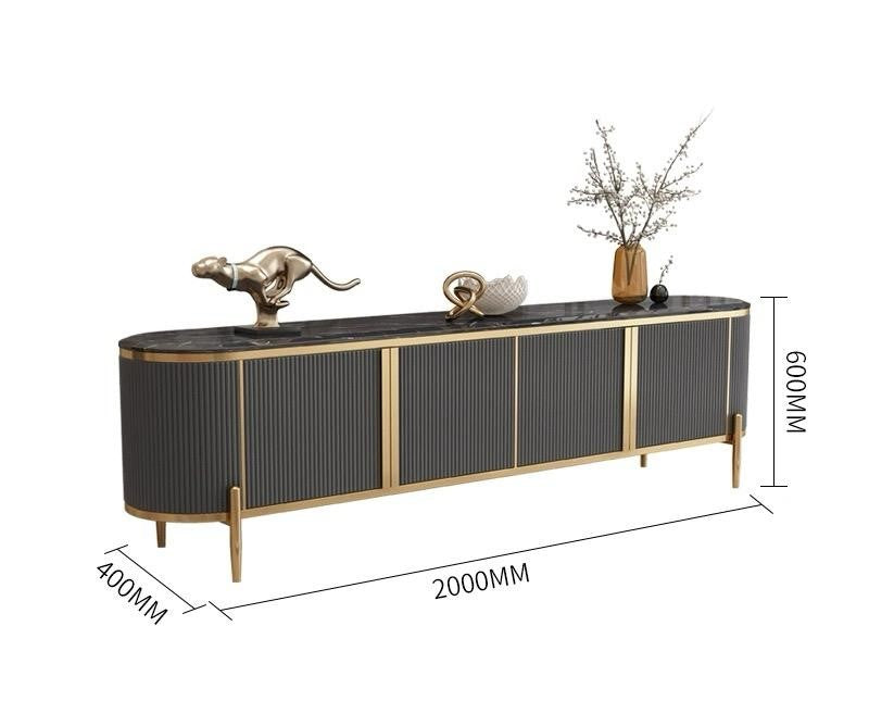 (511) Artificial Marble Dark Grey Oval TV Unit w/ Coffee Table set