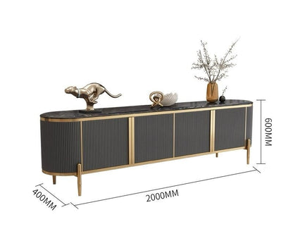 (511) Artificial Marble Dark Grey Oval TV Unit w/ Coffee Table set