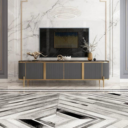(511) Artificial Marble Dark Grey Oval TV Unit w/ Coffee Table set