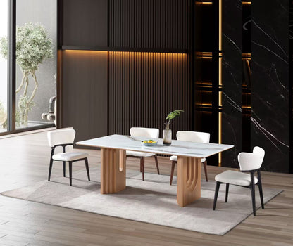 Real White Marble Dining Table w/ Wood Leg