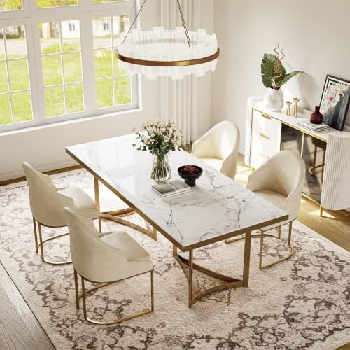 Real Marble Dining Table w/ Gold Leg