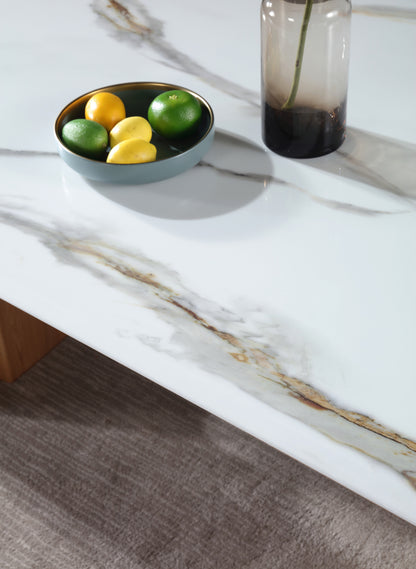 Real White Marble Dining Table w/ Wood Leg