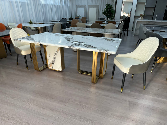 餐桌      Luxury Marble Dining Table Stainless Steel Gold Leg Frame