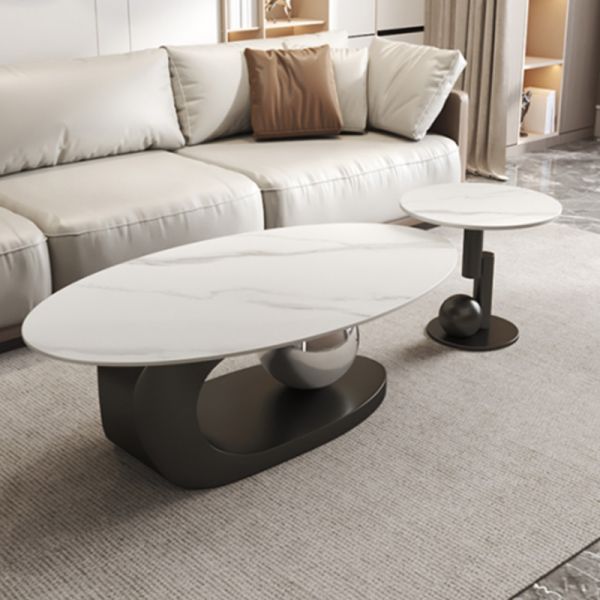 Artificial Marble Coffee Table Oval/Round Gold Frame