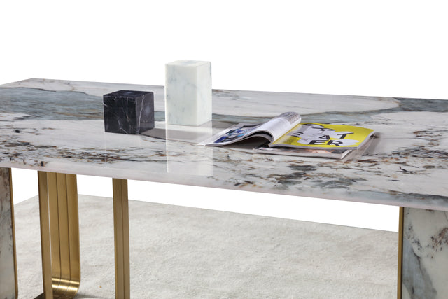 Real Marble Dining Table w/ Marble Gold Stainless Leg