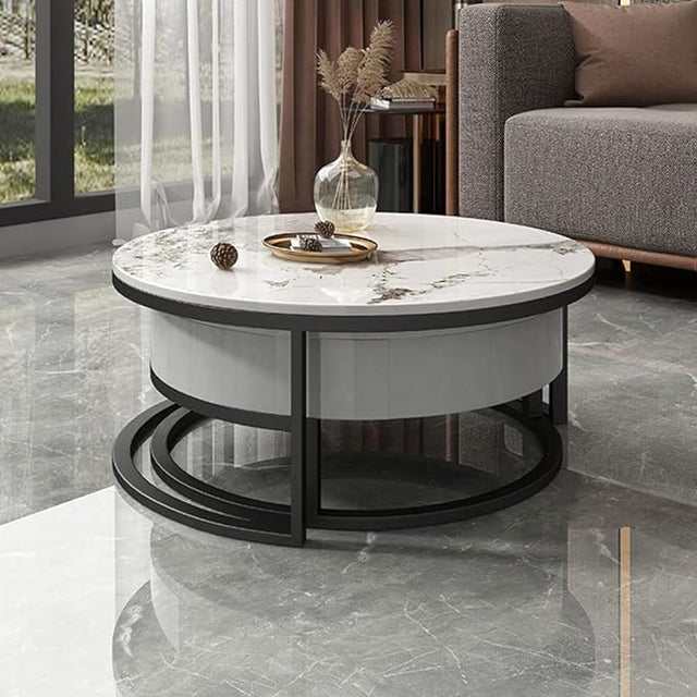 Luxury Artificial Marble Top Round Coffee Table with single drawer