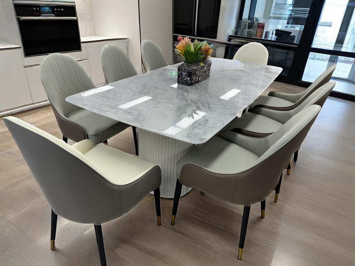 (612) Real Marble Dining Table w/ D Shape Leg