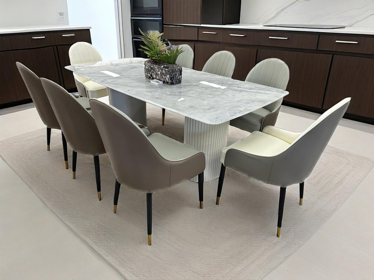 (612) Real Marble Dining Table w/ D Shape Leg