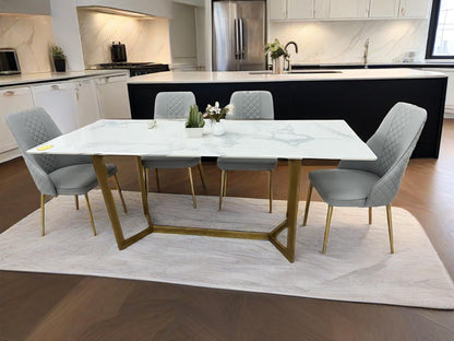 (615) Natural Real Marble Dining Table Stainless Leg