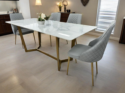 (615) Natural Real Marble Dining Table Stainless Leg