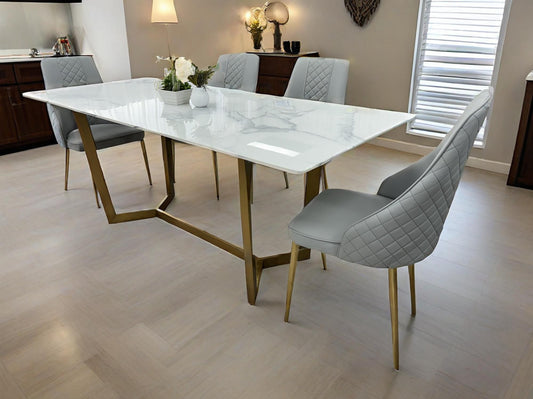 (615) Natural Real Marble Dining Table Stainless Leg