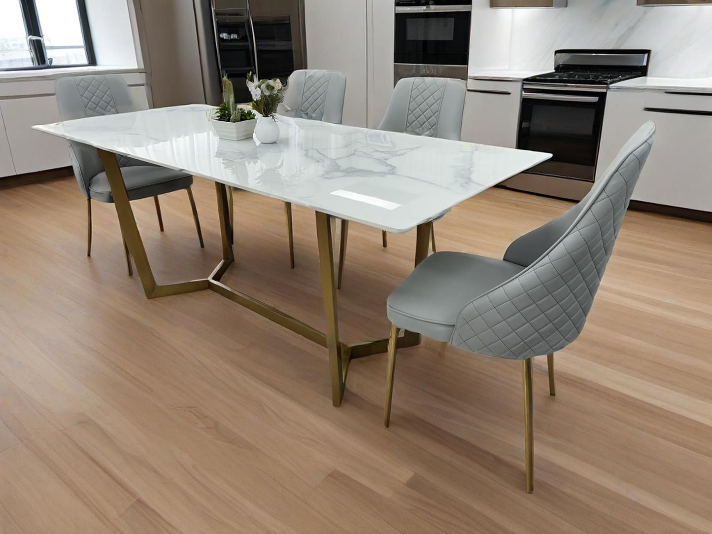 (615) Natural Real Marble Dining Table Stainless Leg