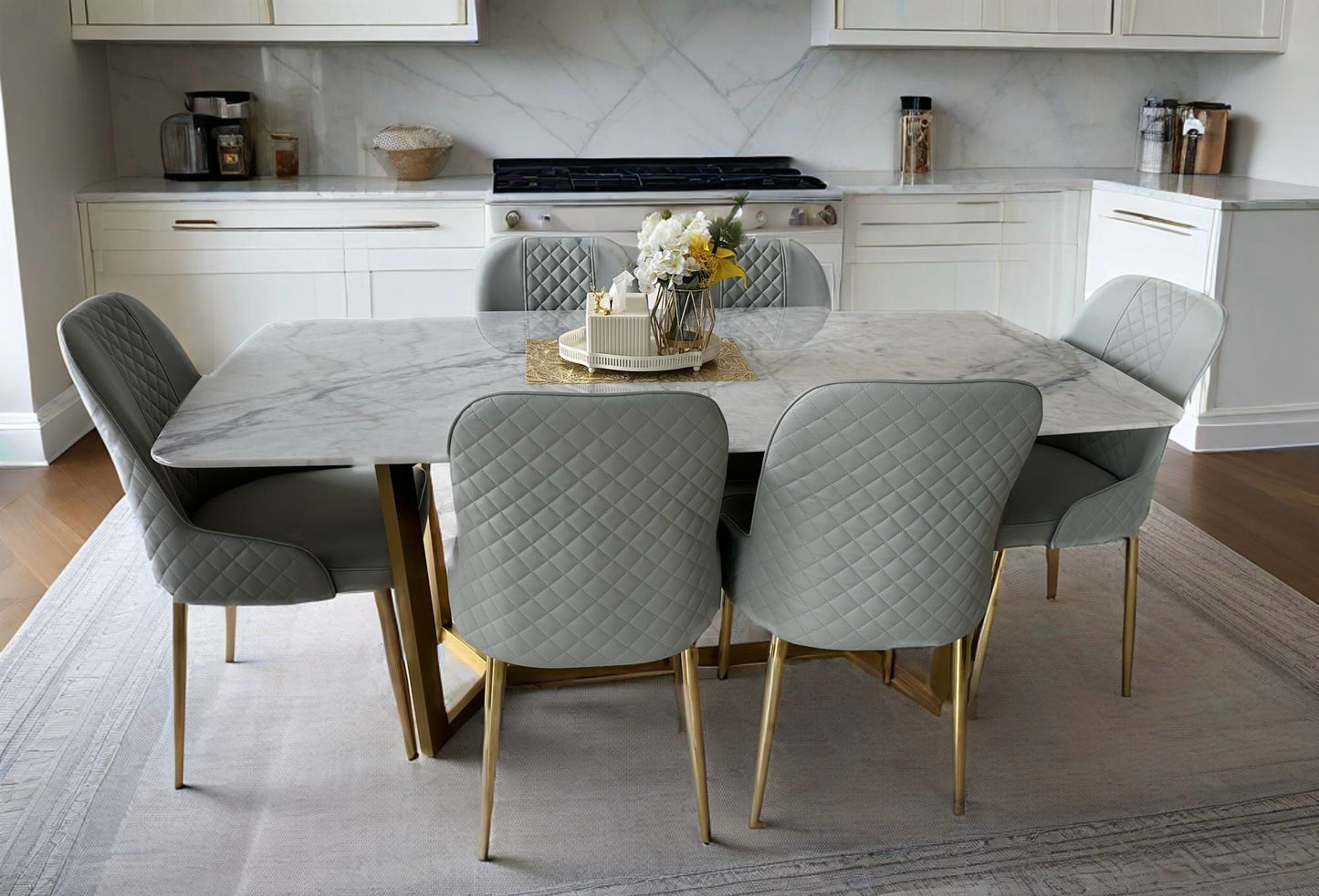 (615) Natural Real Marble Dining Table Stainless Leg