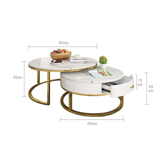 Luxury Artificial Marble Top Round Coffee Table with single drawer