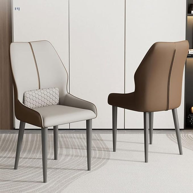 Modern Leather Dining Chairs with Metal Legs Padded Side Chair Comfortable Back