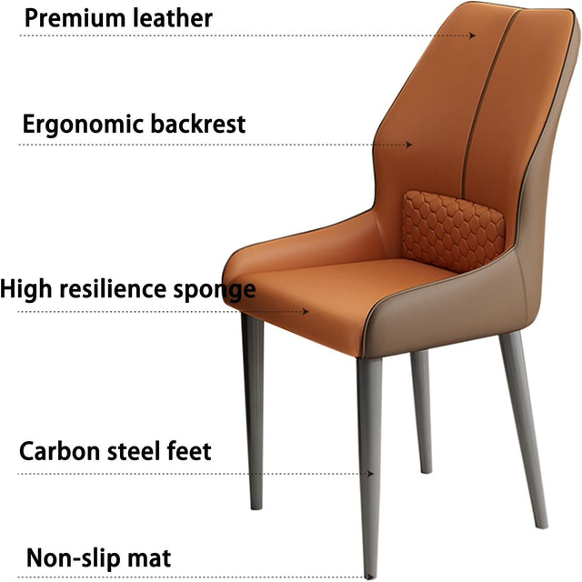 Modern Leather Dining Chairs with Metal Legs Padded Side Chair Comfortable Back