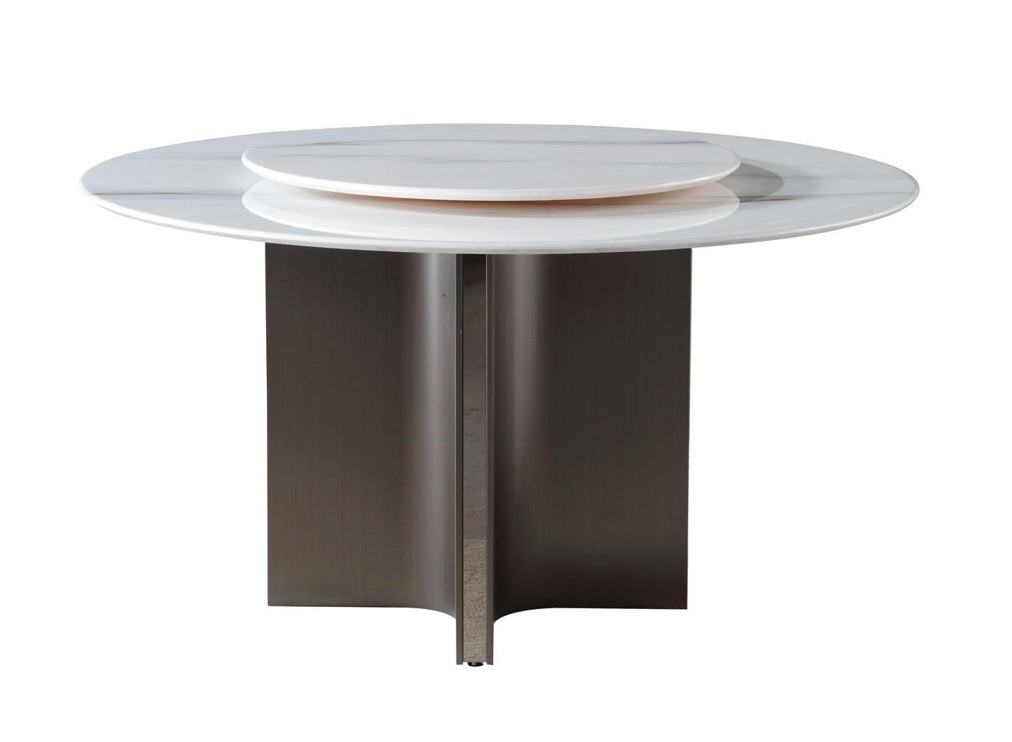 White Marble Round Dining Table w/ Sliver Stainless Leg