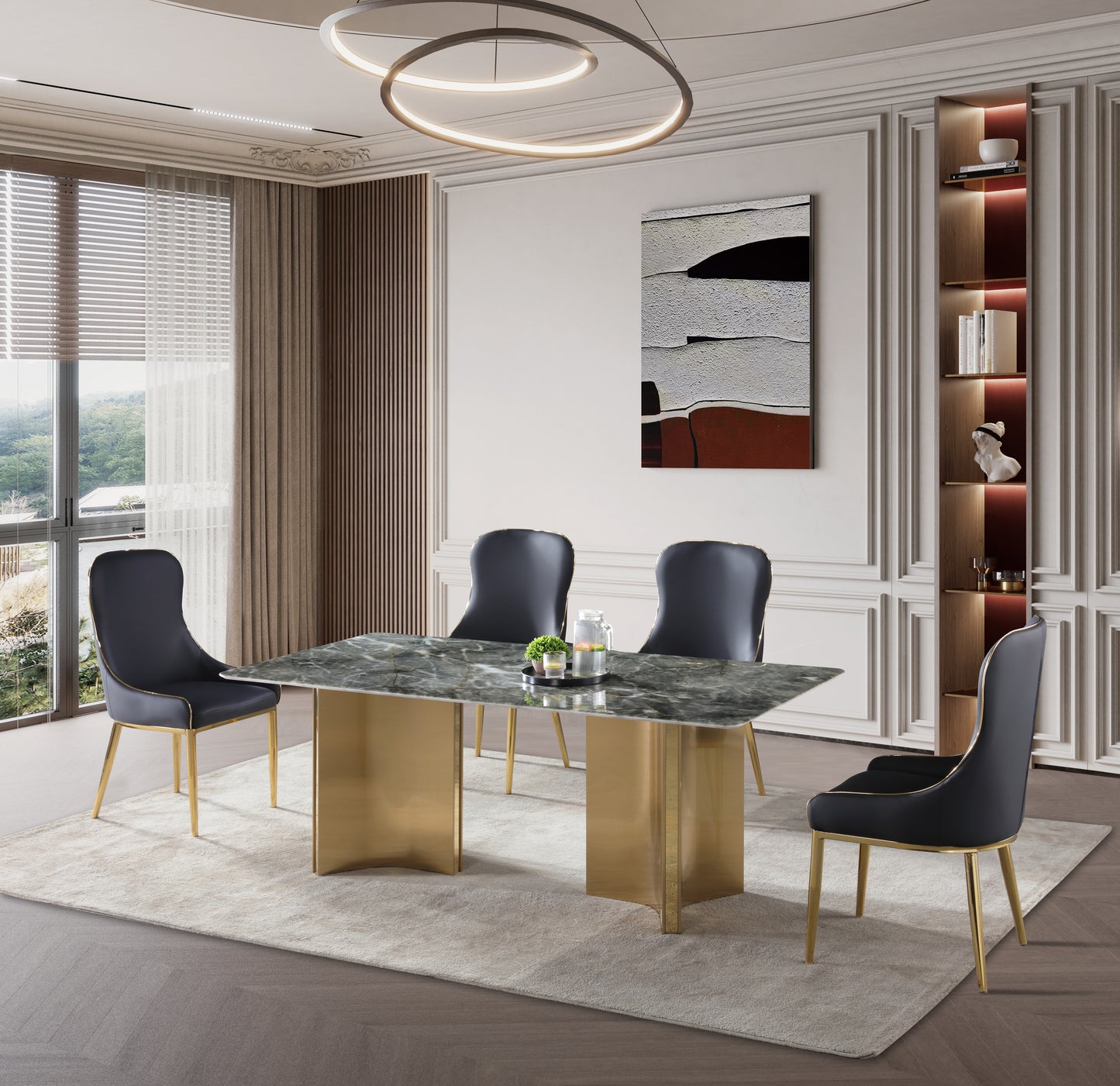 Real Black Marble Dining Table w/ Gold Stainless Leg