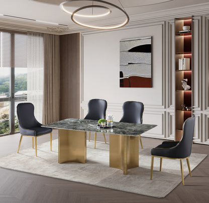 Real Black Marble Dining Table w/ Gold Stainless Leg