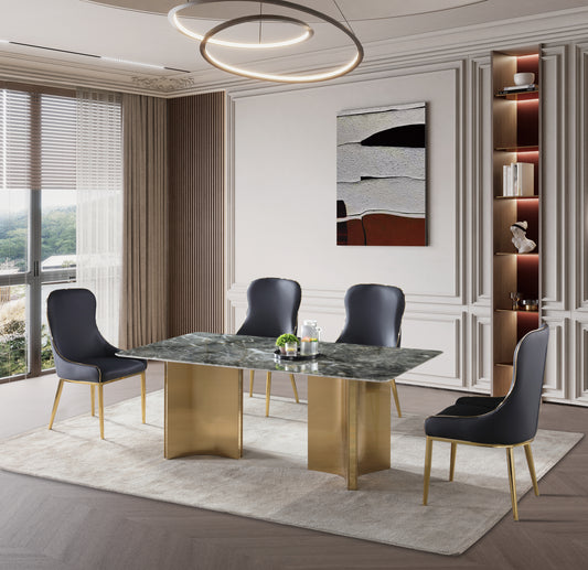 Real Black Marble Dining Table w/ Gold Stainless Leg