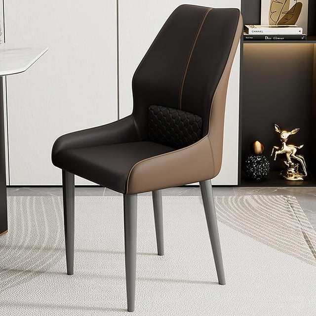 Modern Leather Dining Chairs with Metal Legs Padded Side Chair Comfortable Back