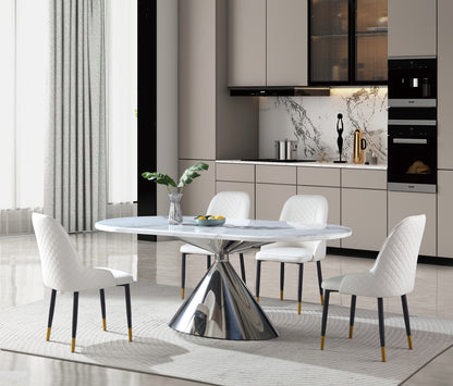 Real Marble Oval Dining Table w/ Sliver Stainless Leg