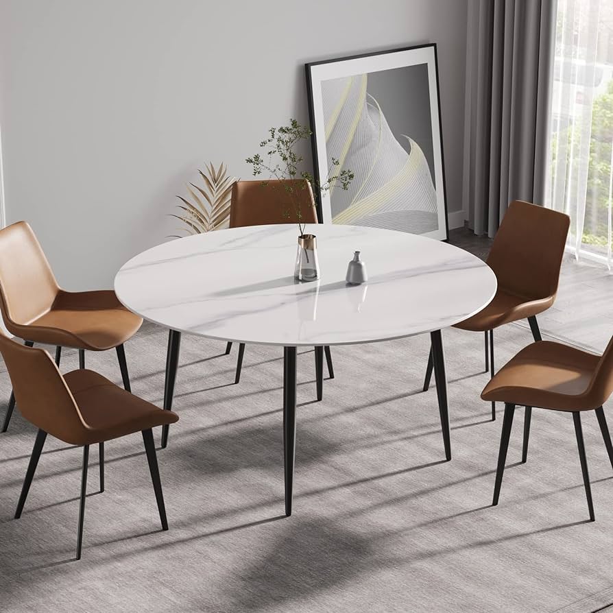 Artificial Marble Round Dining Table w/ Traditional Leg