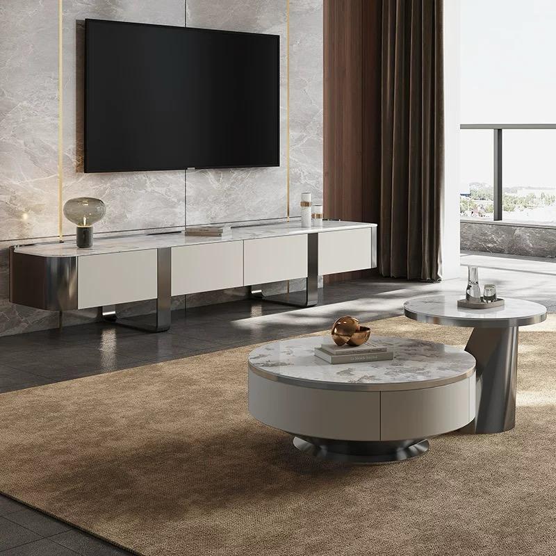 (721) Artificial Marble TV Unit w/ Round Coffee Table