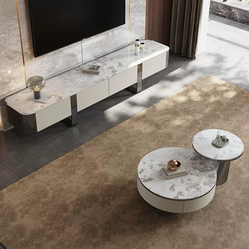 (721) Artificial Marble TV Unit w/ Round Coffee Table