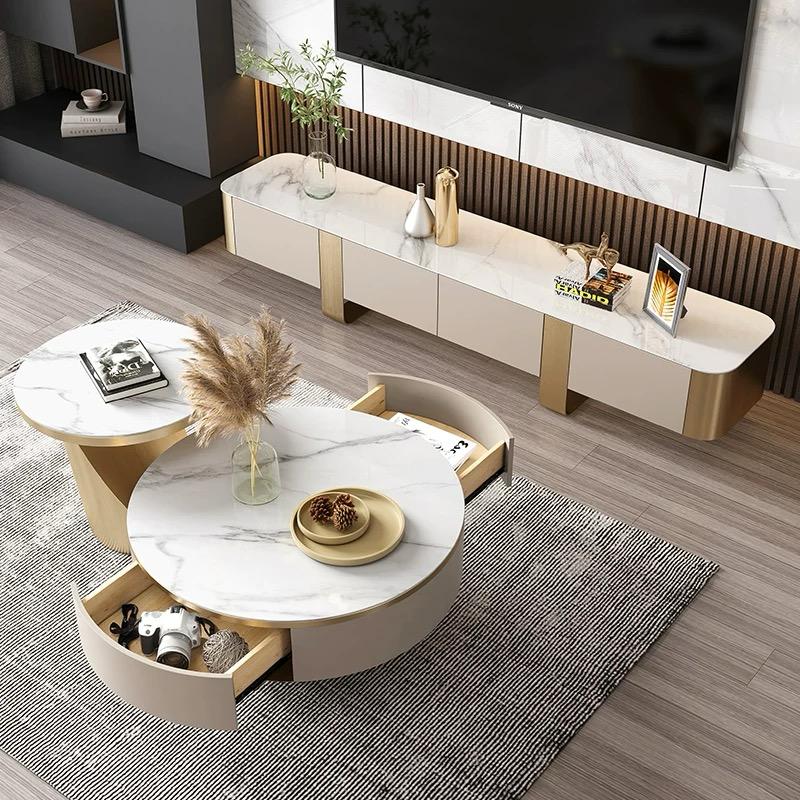 (721) Artificial Marble TV Unit w/ Round Coffee Table