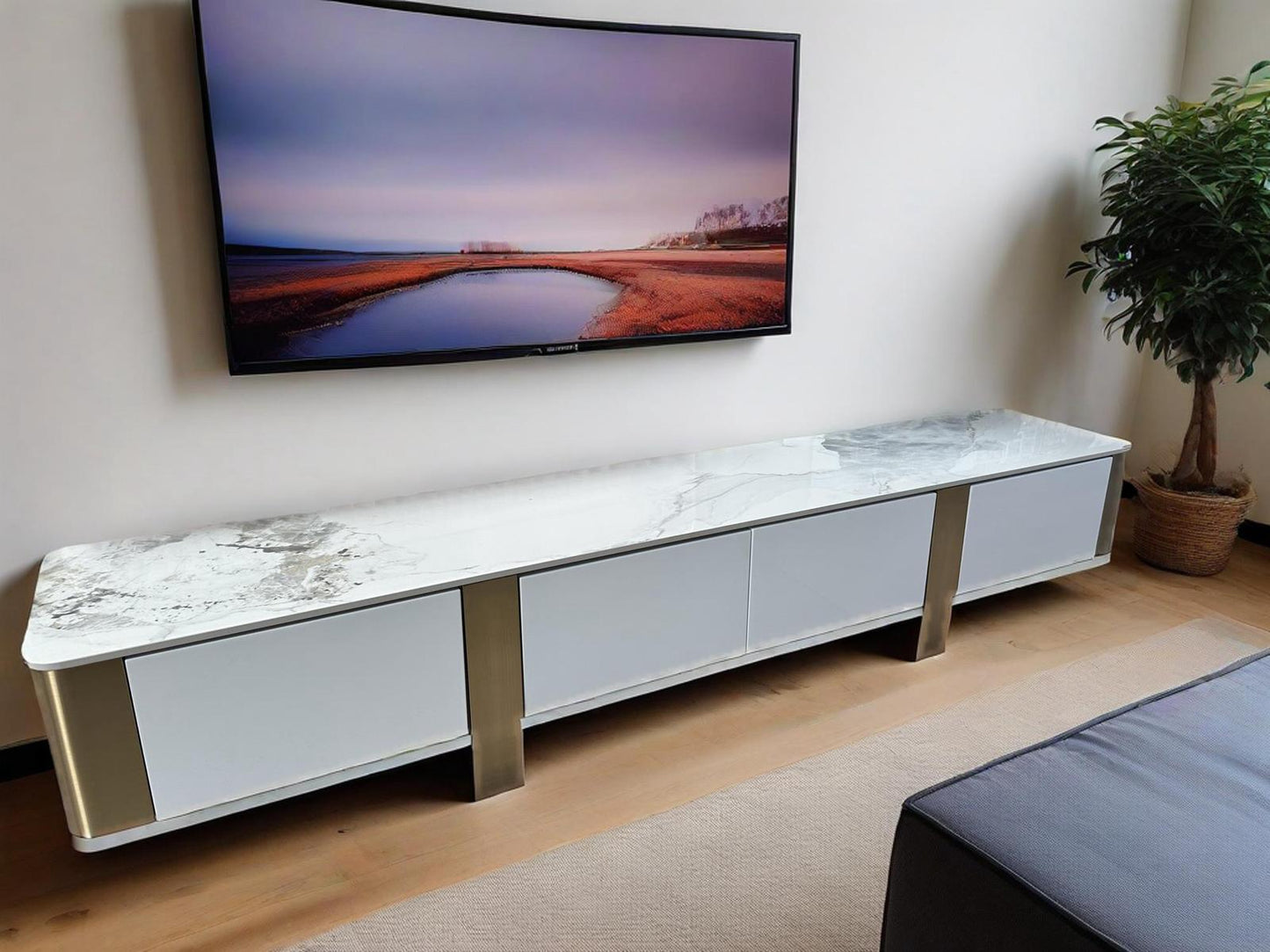 (721) Artificial Marble TV Unit w/ Round Coffee Table