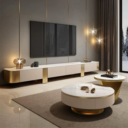 (721) Artificial Marble TV Unit w/ Round Coffee Table