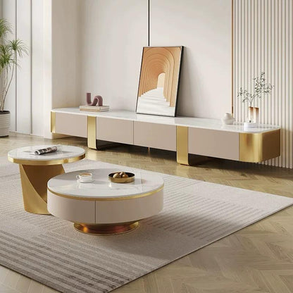 (721) Artificial Marble TV Unit w/ Round Coffee Table