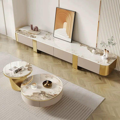 (721) Artificial Marble TV Unit w/ Round Coffee Table