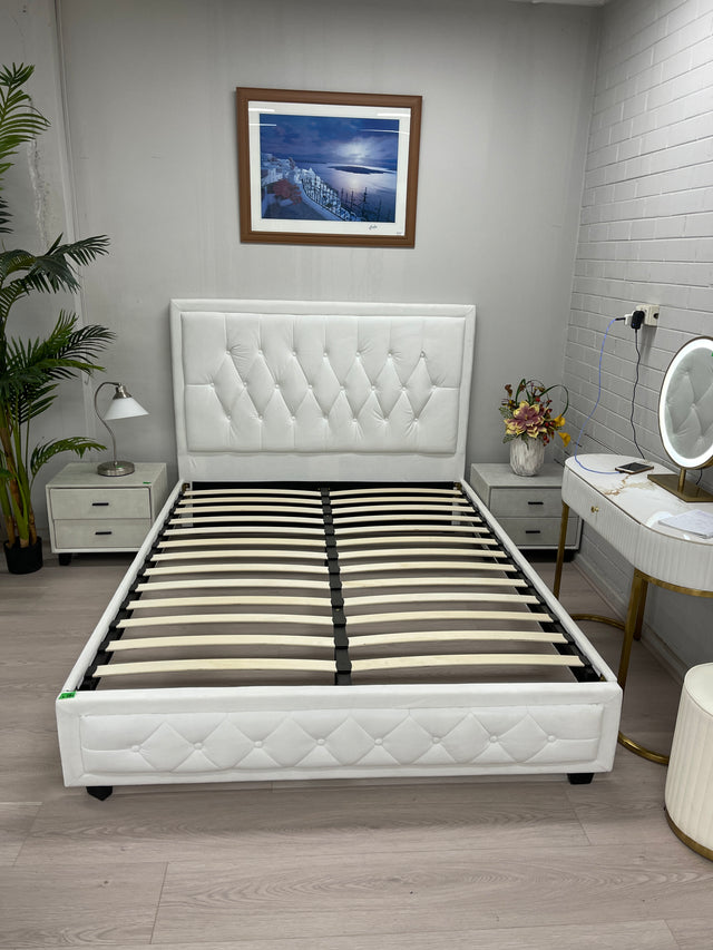 Velvet White Bed Frame Queen Size