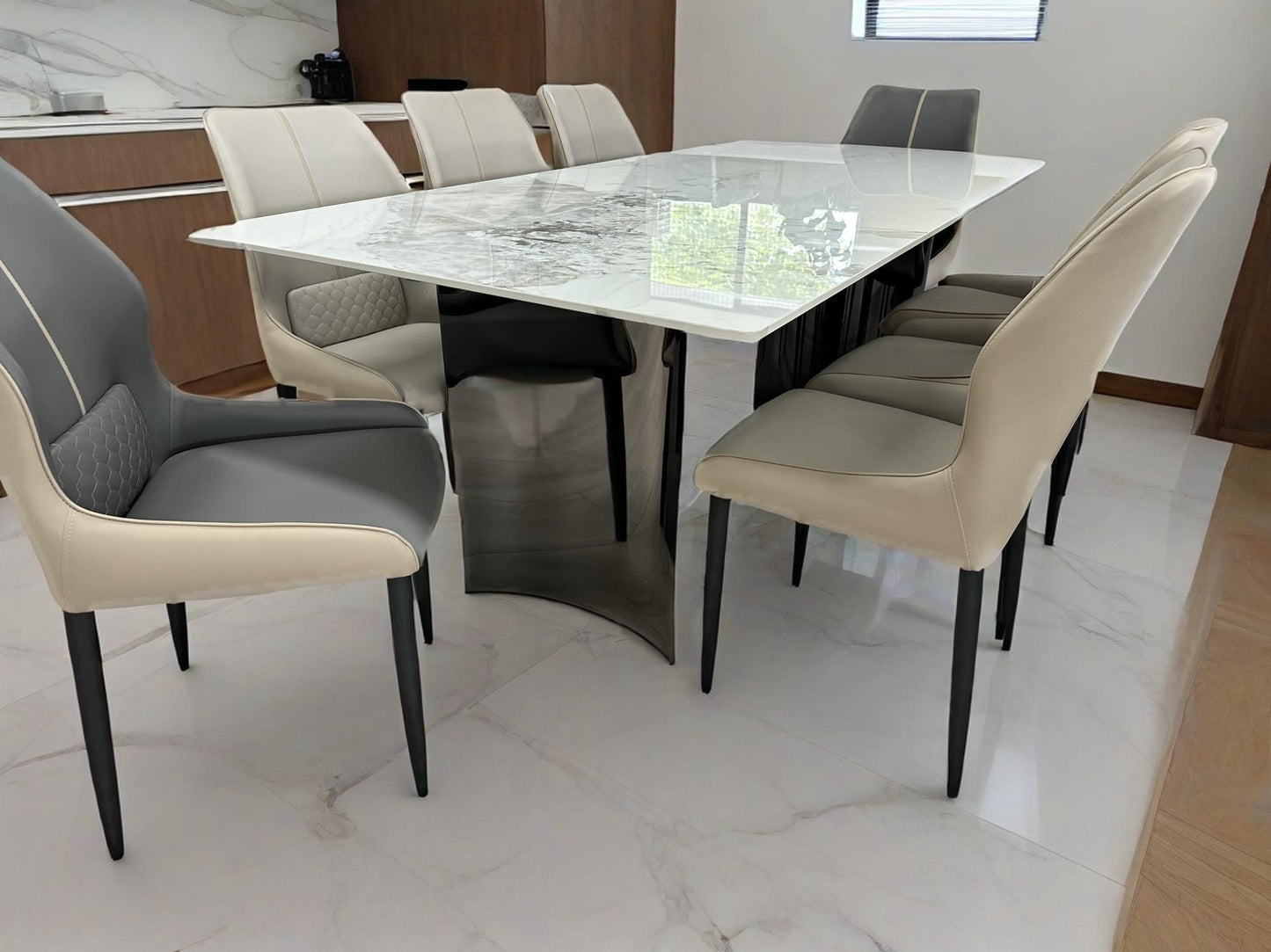 (839) Sintered Stone Dining Table w/ Half Circle Shape Leg