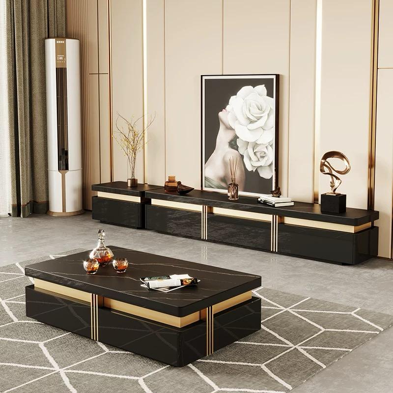 (8510) Artificial Marble Dark Grey TV Unit w/ Coffee Table set
