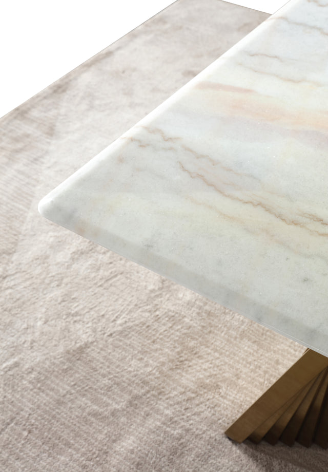 Real Soft Beige Marble Dining Table w/ Gold Stainless Leg
