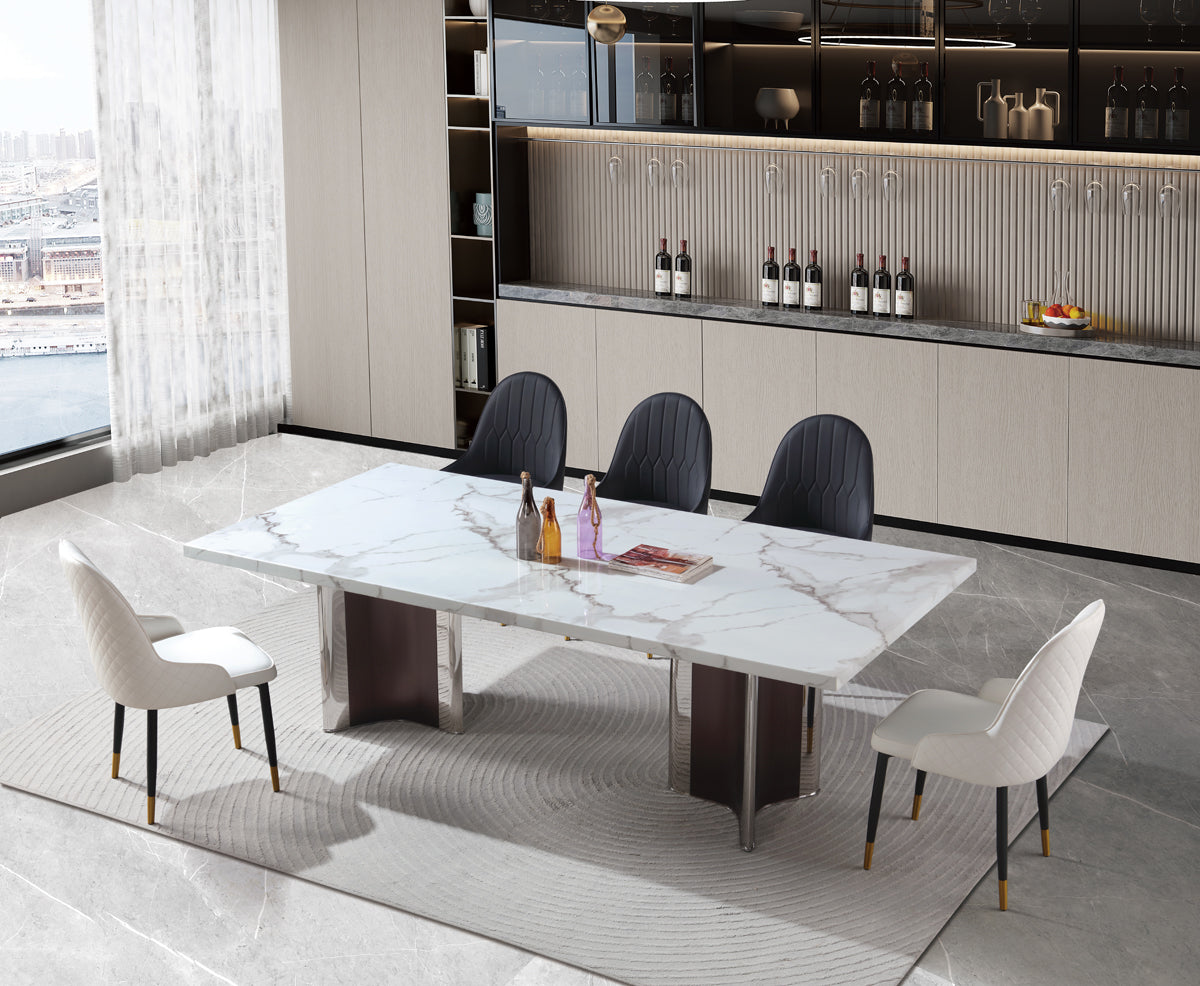 Marble Dining Table w/ Sliver&Brown Stainless Leg