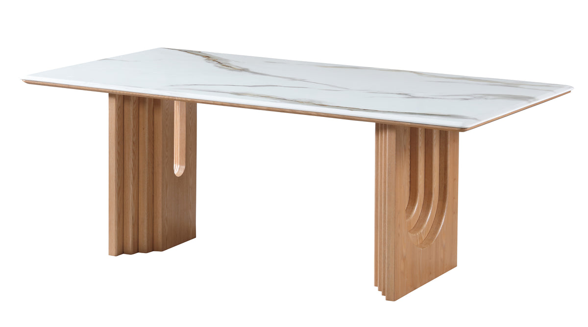Real White Marble Dining Table w/ Wood Leg
