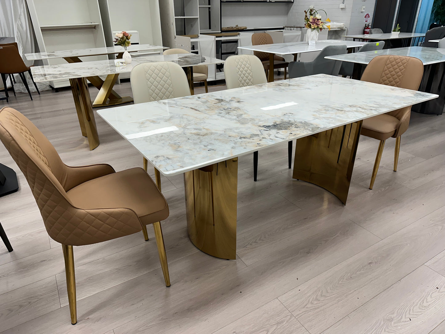 (839) Sintered Stone Dining Table w/ Half Circle Shape Leg