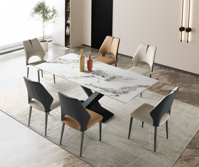 Sintered stone Dining Table Gold/White/Black X Leg