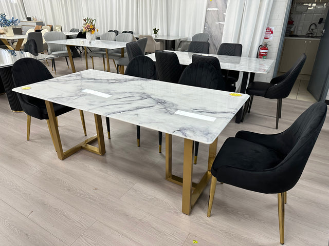 Real Marble Dining Table Gold/Black T Shape Leg