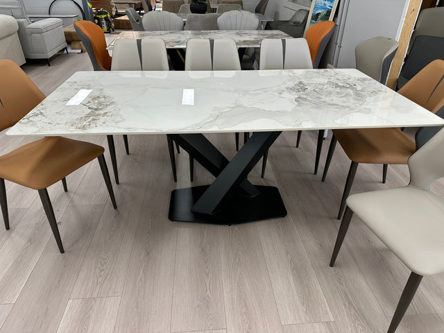 Sintered stone Dining Table Gold/White/Black X Leg