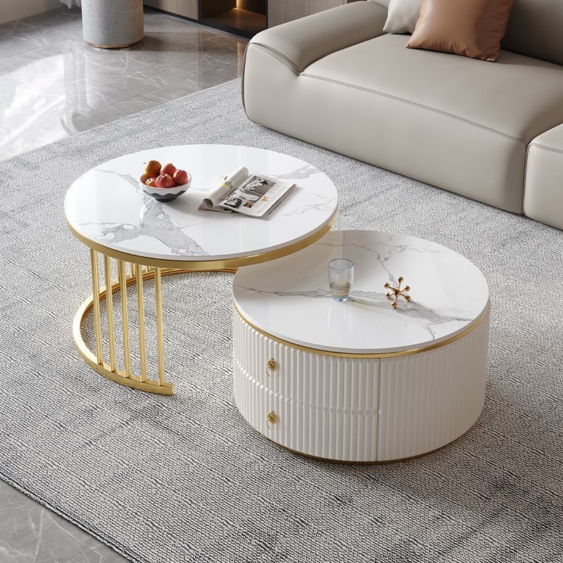 Artificial Marble Round Coffee Table Gold Frame