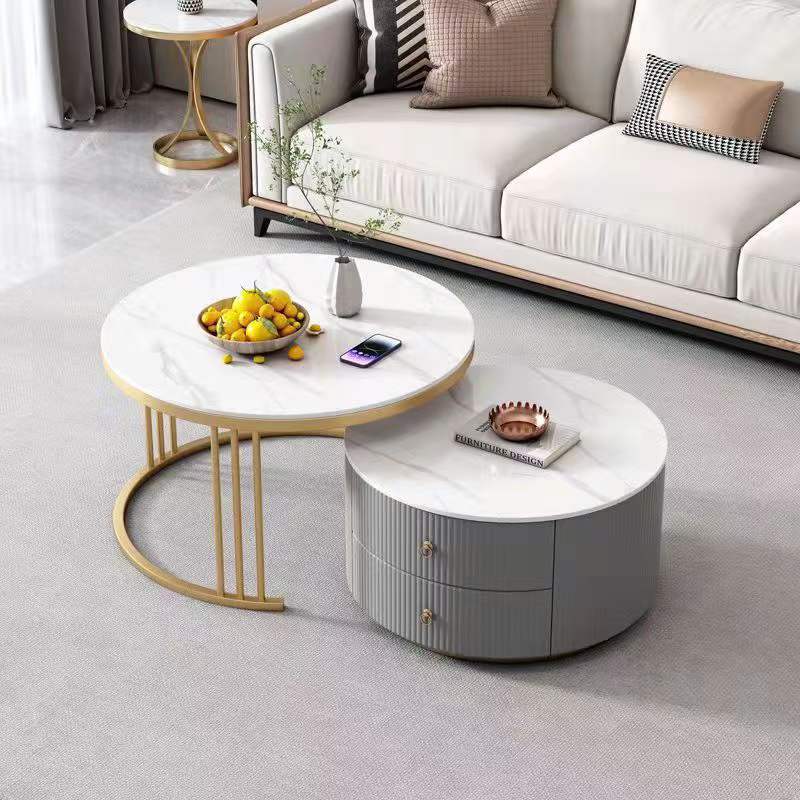 Artificial Marble Round Coffee Table Gold Frame