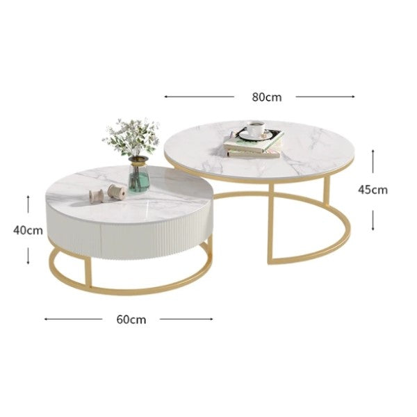 Luxury Artificial Marble Top Round Coffee Table with single drawer