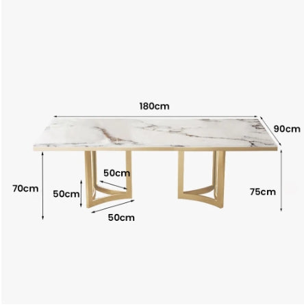 Real Marble Dining Table With Golden Leg 2.1x1.1M